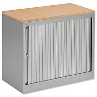 Bisley Silver Desk High Tambour Cupboard Silver Shutters Oak Top Height 720mm Bisley Silver Desk High Tambour Cupboard Silver Shutters Oak Top Height 720mm