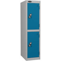 Probe 2 Door Low Locker Hasp & Staple Lock ACTIVECOAT W305xD305xH1210mm Silver Body Blue Door 7 Year Warranty