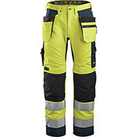 Snickers 6230 AllroundWork High-Vis Work Trousers+ Holster Pockets Class 2 High Visibility Yellow - Navy Size 44 (W30xL32inch)