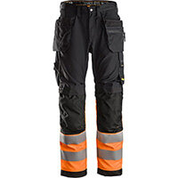 Snickers 6233 AllroundWork High-Vis Work Trousers+ Holster Pockets Class 1 Black - High Visibility Orange Size 44 (W30xL32inch)