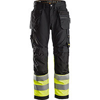 Snickers 6233 AllroundWork High-Vis Work Trousers+ Holster Pockets Class 1 Black - High Visibility Yellow Size 44 (W30xL32inch)