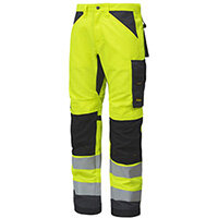 Snickers 6331 AllroundWork High-Vis Work Trousers CL2 Hi Vis Yellow - Steel Grey W47 Inches L32 Inches Size 62 WW1