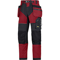 Snickers 6902 FlexiWork Trousers With Holster Pockets Chill Red - Black W30 Inches L30 Inches Size 88 WW1