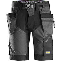 Snickers 6904 FlexiWork, Work Shorts+ Holster Pockets Steel Grey - Black Size: 56