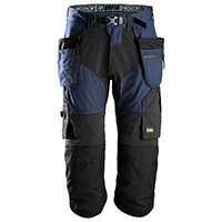 Snickers 6905 FlexiWork Work Pirate Trousers With Holster Pockets Size 44 (W30xL32inch) Navy & Black