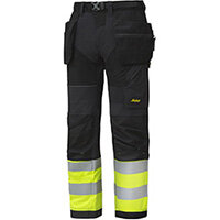 Snickers 6931 FlexiWork High-Vis Work Trousers With Holster Pockets CL1 Black - Hi Vis Yellow W50 Inches L32 Inches Size 64 WW1 Snickers 6931 FlexiWork High-Vis Work Trousers With Holster Pockets CL1 Black - Hi Vis Yellow W50 Inches L32 Inches Size 64 WW1