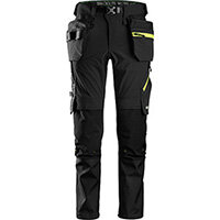 Snickers 6940 FlexiWork Softshell Stretch Trousers+ Holster Pockets Black - Neon Yellow Size 88 (W30xL30inch)