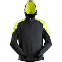 Snickers 8025 FlexiWork, Neon Full Zip Hoodie Black - Neon Yellow Size: L