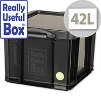 Really Useful 42 Litre Storage Box Black Plastic Recycled Stackable Really Useful 42 Litre Storage Box Black Plastic Recycled Stackable