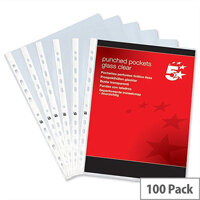 Top and Side Opening Punched Pockets A4 Glass Clear 60 Micron Pack 100 5 Star