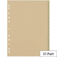 5 Star Eco File Divider Numbered Tabs 1-31 Recycled Manilla 11 Holes A4 Buff 5 Star Eco File Divider Numbered Tabs 1-31 Recycled Manilla 11 Holes A4 Buff