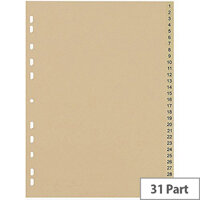 5 Star Eco File Divider Numbered Tabs 1-31 Recycled Manilla 11 Holes A4 Buff