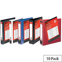 5 Star Office A4 Presentation Ring Binder Polypropylene 2 D-Ring 25mm Size Red Pack of 10