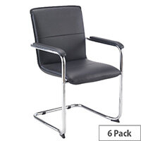Pavia Leather Look Chrome Cantilever Base Boardroom & Meeting Room Armchair Black - Set Of 6