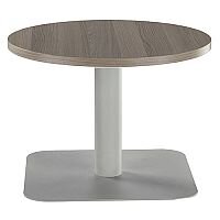 ONE Round 600mm Reception Coffee Table Dark Walnut With Silver Square Base ONE Round 600mm Reception Coffee Table Dark Walnut With Silver Square Base