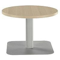 ONE Round 600mm Reception Coffee Table Grey Oak With Silver Square Base ONE Round 600mm Reception Coffee Table Grey Oak With Silver Square Base