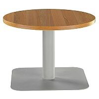 ONE Round 600mm Reception Coffee Table Light Walnut With Silver Square Base ONE Round 600mm Reception Coffee Table Light Walnut With Silver Square Base