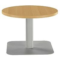 ONE Round 600mm Reception Coffee Table Oak With Silver Square Base ONE Round 600mm Reception Coffee Table Oak With Silver Square Base