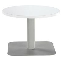ONE Round 600mm Reception Coffee Table White With Silver Square Base ONE Round 600mm Reception Coffee Table White With Silver Square Base
