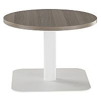ONE Round 600mm Reception Coffee Table Dark Walnut With White Square Base ONE Round 600mm Reception Coffee Table Dark Walnut With White Square Base