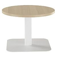 ONE Round 600mm Reception Coffee Table Grey Oak With White Square Base ONE Round 600mm Reception Coffee Table Grey Oak With White Square Base