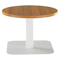 ONE Round 600mm Reception Coffee Table Light Walnut With White Square Base ONE Round 600mm Reception Coffee Table Light Walnut With White Square Base