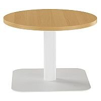 ONE Round 600mm Reception Coffee Table Oak With White Square Base ONE Round 600mm Reception Coffee Table Oak With White Square Base