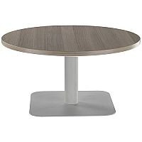 ONE Round 800mm Reception Coffee Table Dark Walnut With Silver Square Base ONE Round 800mm Reception Coffee Table Dark Walnut With Silver Square Base