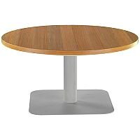 ONE Round 800mm Reception Coffee Table Light Walnut With Silver Square Base ONE Round 800mm Reception Coffee Table Light Walnut With Silver Square Base