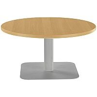 ONE Round 800mm Reception Coffee Table Oak With Silver Square Base ONE Round 800mm Reception Coffee Table Oak With Silver Square Base