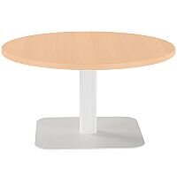 ONE Round 800mm Reception Coffee Table Beech With White Square Base ONE Round 800mm Reception Coffee Table Beech With White Square Base
