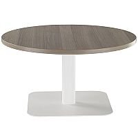 ONE Round 800mm Reception Coffee Table Dark Walnut With White Square Base ONE Round 800mm Reception Coffee Table Dark Walnut With White Square Base