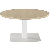ONE Round 800mm Reception Coffee Table Grey Oak With White Square Base ONE Round 800mm Reception Coffee Table Grey Oak With White Square Base