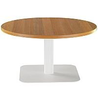 ONE Round 800mm Reception Coffee Table Light Walnut With White Square Base ONE Round 800mm Reception Coffee Table Light Walnut With White Square Base