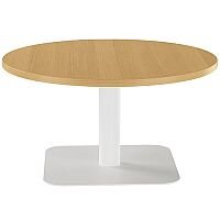 ONE Round 800mm Reception Coffee Table Oak With White Square Base ONE Round 800mm Reception Coffee Table Oak With White Square Base