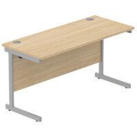 Core Office Rectangular Desk 1400mmX600mm Canadian Oak With Single Cantilever Silver Frame 