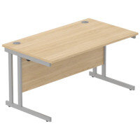 Core Office Rectangular Desk 1400mmX800mm Canadian Oak With Double Cantilever Silver Frame Core Office Rectangular Desk 1400mmX800mm Canadian Oak With Double Cantilever Silver Frame