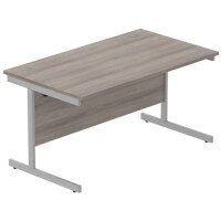 Core Office Rectangular Desk 1400mmX800mm Alaskan Grey Oak With Single Cantilever Silver Frame Core Office Rectangular Desk 1400mmX800mm Alaskan Grey Oak With Single Cantilever Silver Frame