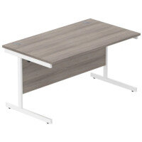 Core Office Rectangular Desk 1400mmX800mm Alaskan Grey Oak With Single Cantilever White Frame Core Office Rectangular Desk 1400mmX800mm Alaskan Grey Oak With Single Cantilever White Frame