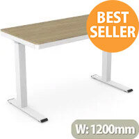 EPIC Electric Height Adjustable Rectangular Home Office Sit Stand Desk W1202xD602xH720-1210mm Oak Top & White Frame EPIC Electric Height Adjustable Rectangular Home Office Sit Stand Desk W1202xD602xH720-1210mm Oak Top & White Frame