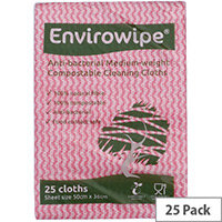 Envirowipe Antibacterial Red Colour Coded Cleaning Cloths 25 Pack EWF151 Envirowipe Antibacterial Red Colour Coded Cleaning Cloths 25 Pack EWF151