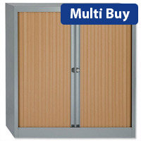 Bisley A4 EuroTambour Including 2 Shelves W1000xD430xH1030mm Beech Shutters Silver Frame ET410/10/2SB