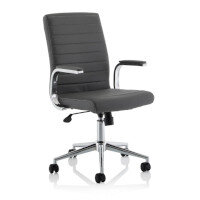 Ezra Executive Office Chair - Grey Leather - Chrome Base - Fixed Padded Arms - Stylish Design  - 3 Years Warranty