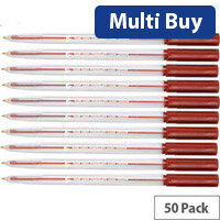 5 Star Ballpoint Pens - Medium Tip, Red, Clear Barrel, Pack of 50