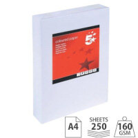 A4 White Card Multifunctional - Pack of 250 Sheets - 160gsm 5 Star