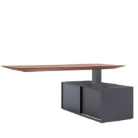 Gravity Electric Height Adjustable Sit Stand Executive Desk with Left Storage Unit W2400xD1600XH760-1160mm american walnut desktop graphite body and anthracite frame