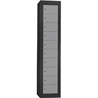 Probe Garment Dispenser Locker 10 Compartments Cam Lock ACTIVECOAT W380xD460xH1780mm Metallic Black Body Silver Door 7 Year Warranty