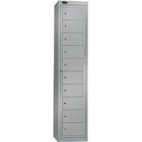 Probe Garment Dispenser Locker 10 Compartments Cam Lock ACTIVECOAT W380xD460xH1780mm Silver Body Silver Door 7 Year Warranty