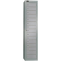 Probe Garment Dispenser Locker 15 Compartments Cam Lock ACTIVECOAT W380xD460xH1780mm Silver Body Silver Door 7 Year Warranty
