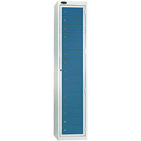 Probe Garment Dispenser Locker 15 Compartments Cam Lock ACTIVECOAT W380xD460xH1780mm Smoke White Body Blue Door 7 Year Warranty